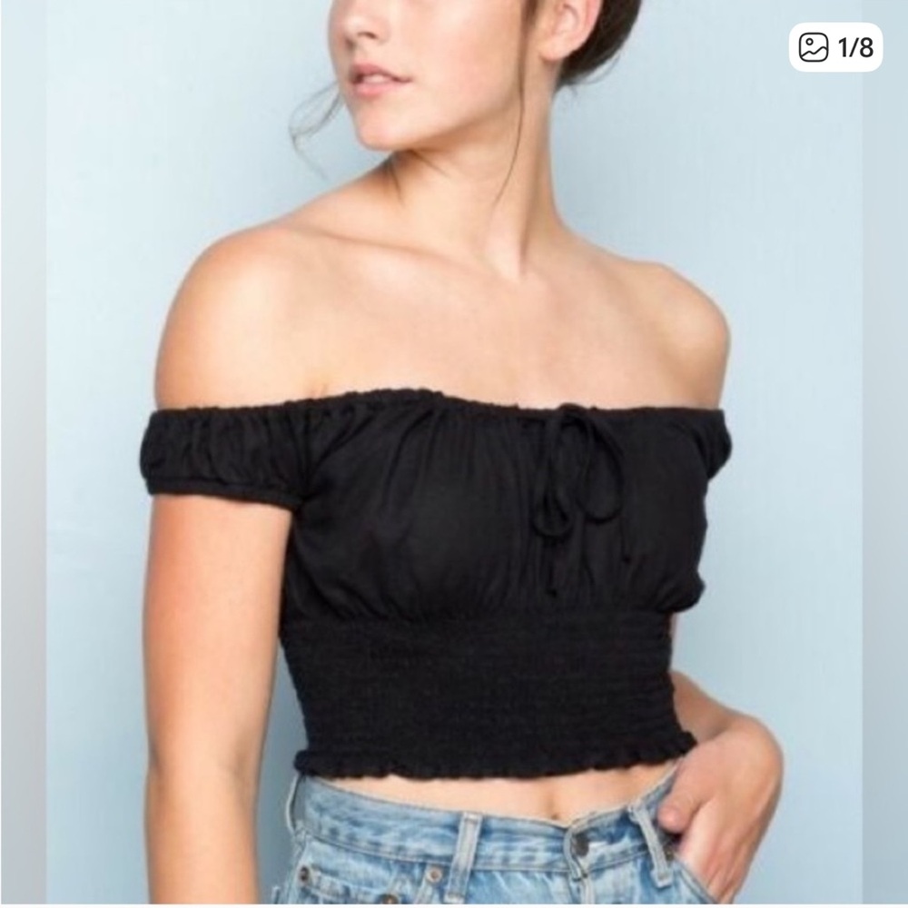 Brandy Melville Black Off-Shoulder Crop Top